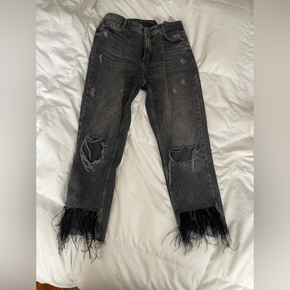 Zara black bootcut cropped jeans with feathered flare